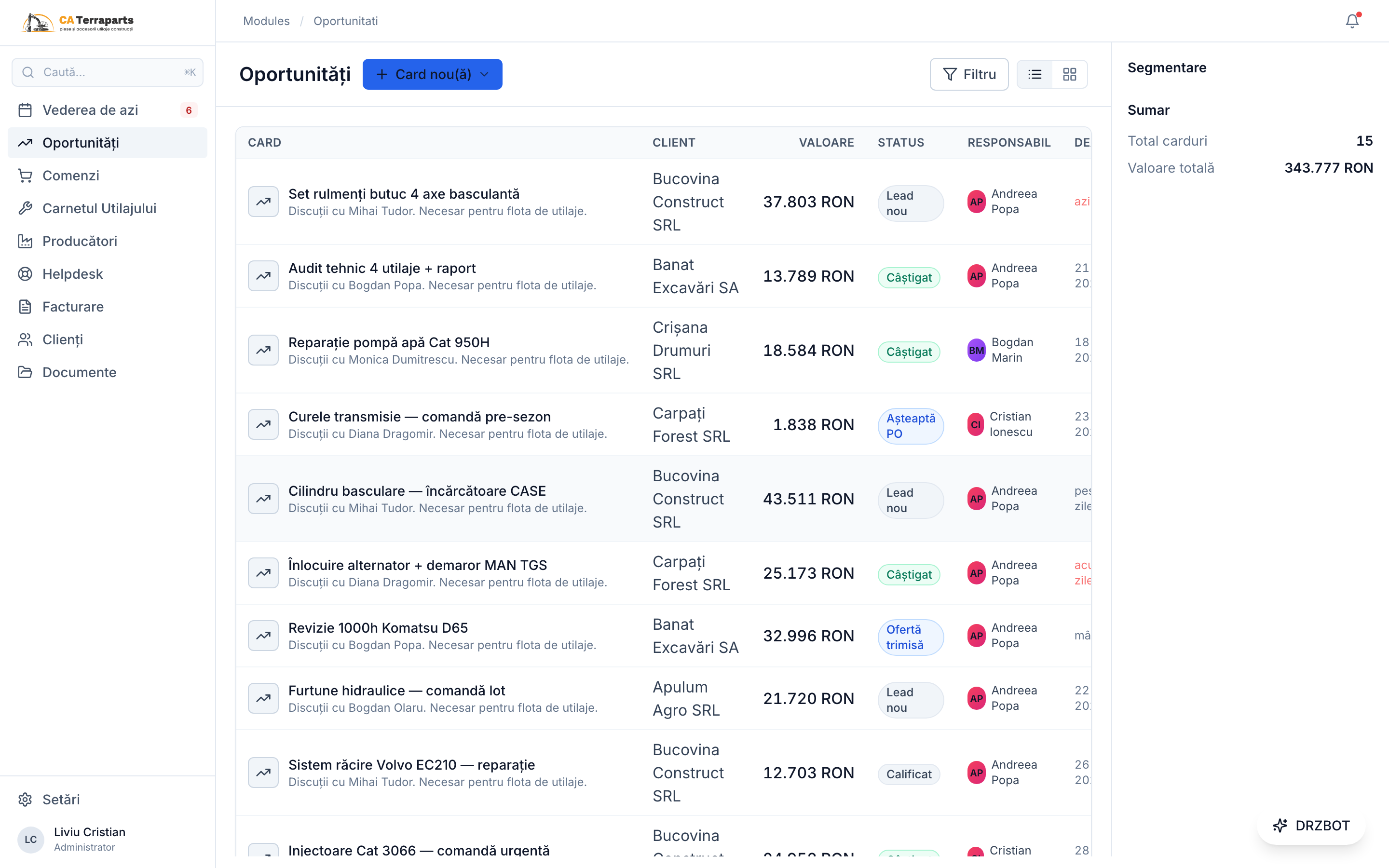 Lista oportunităților